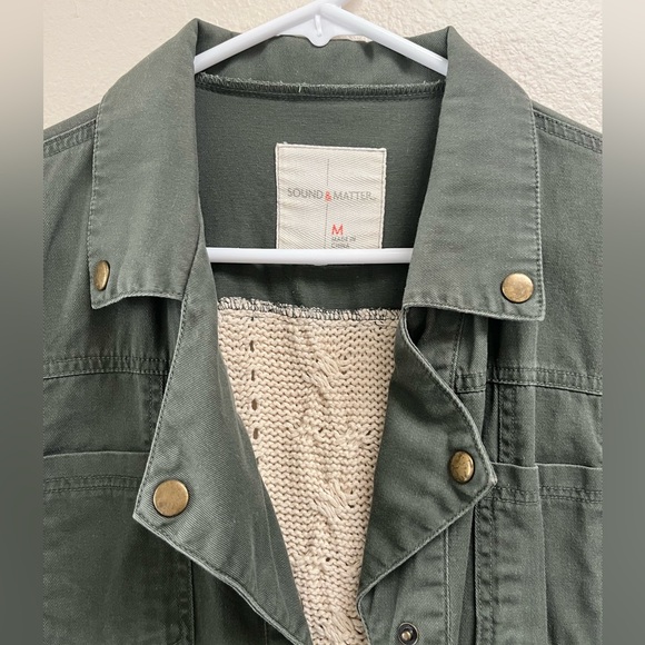 Sound & Matter Military Cropped Olive Green Cotton Crochet Jacket, Size Medium - Picture 3 of 16